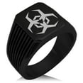 thumbnail image 1 of Stainless Steel Biohazard Malware Needle Stripe Pattern Biker Style Polished Ring, 1 of 1