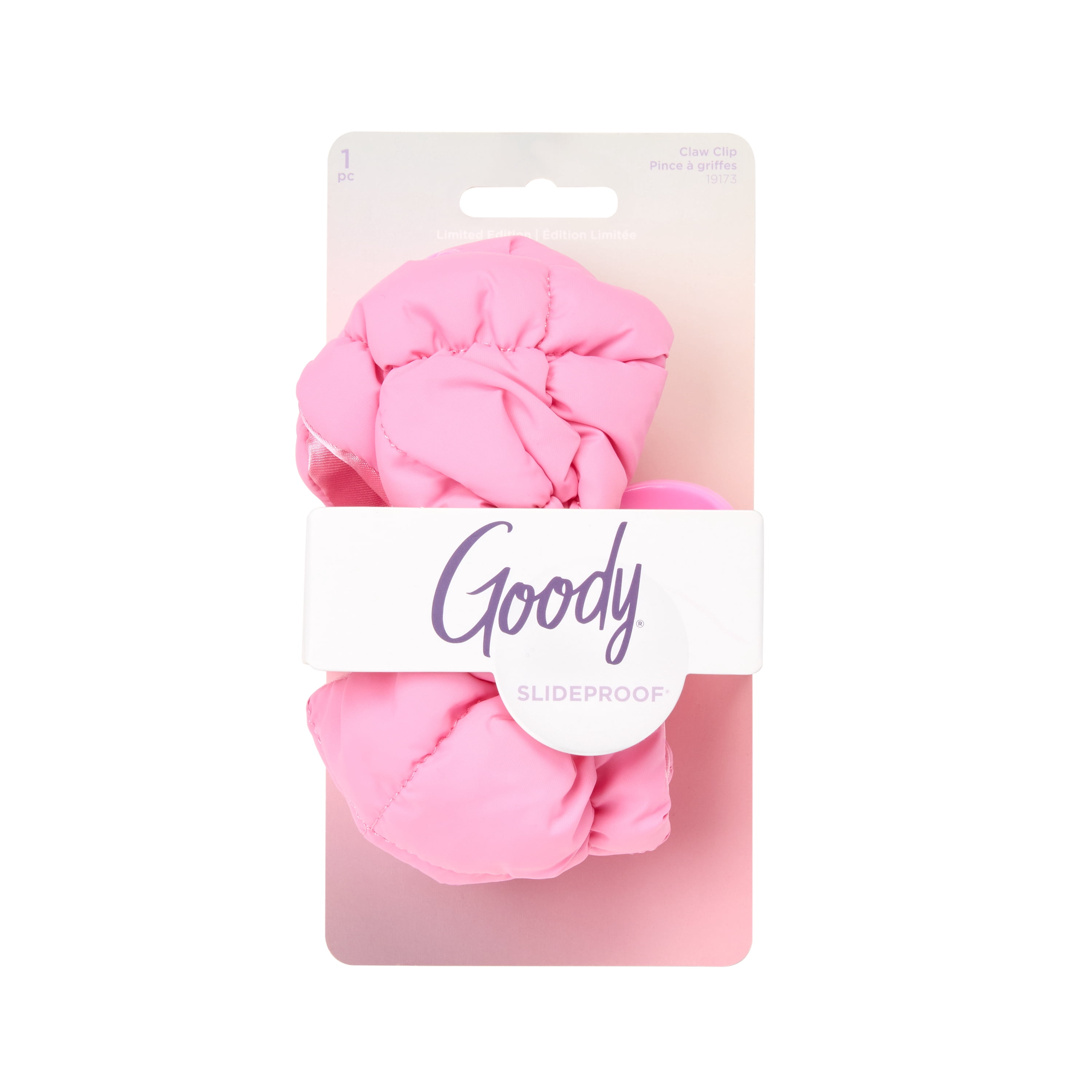 Goody Luxe Puffer Bow, Frosty Ice Pink, Quilted SlideProof Hair Claw Clip