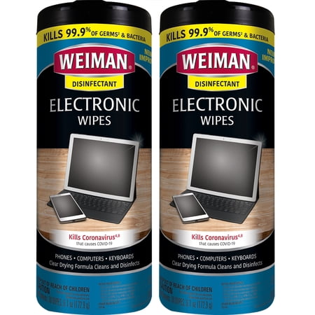 Weiman Electronic & Screen Disinfecting Wipes - Safely Clean And Disinfect Your Phone, Laptop Keyboard, Tablets, Lens Wipes - 30 Count | 2 Pack