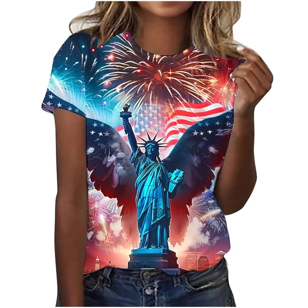 Tops de Ajuste Suelto para las Mujeres Sudadera Casual Impresa Manga Corta Cuello Redondo Superior, Poliéster