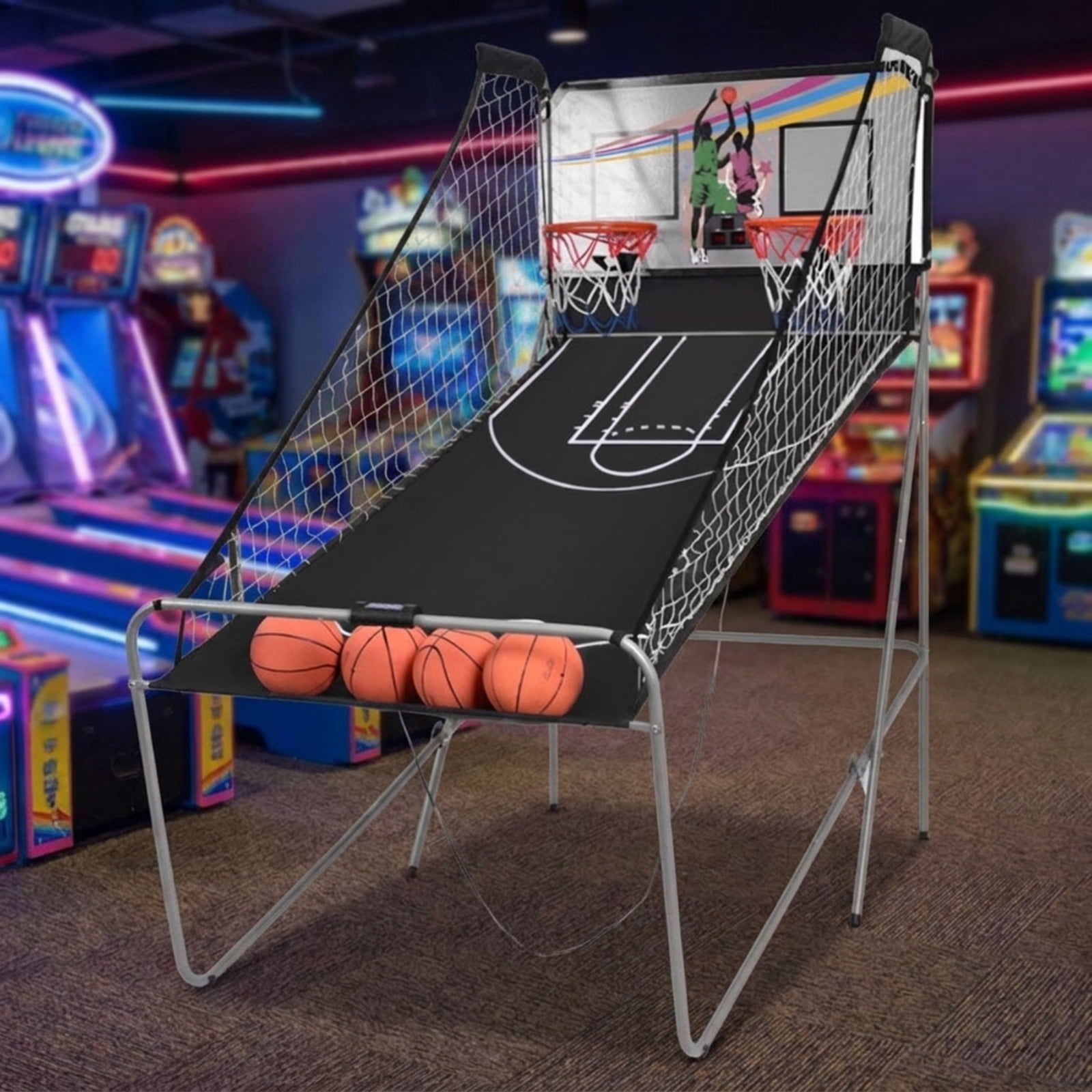 Redsmile Foldable Double Electronic Basketball Game with 4 Balls, Indoor Arcade Basketball Hoop with Dual Electronic Scoreboard Infrared Sensors and Sound Effects, Family Game Toy, Gray