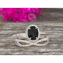 10k White Gold 2.75 Carat Oval Cut Black Diamond Moissanite Engagement Rings With Twisted Wedding Band Diamonds Halo Design