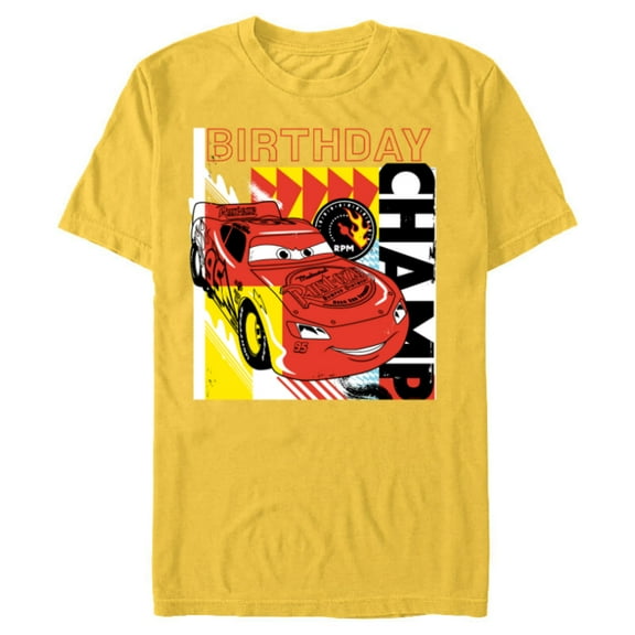 Disney and Pixar’s Cars Lightning McQueen Birthday Champ - Short Sleeve Blended T-Shirt for Adults - Customized-Yellow