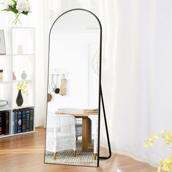 NeuType 65"x22" Arched Full Length Mirror Floor Mirror with Stand Large Wall-Mounted Mirror Bedroom Mirror Standing or Leaning Against Wall Aluminum Alloy Frame Dressing Mirror B