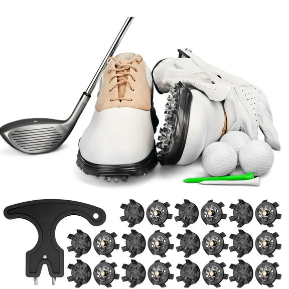 51 Pcs Golf Shoe Spikes Replacements Set 50 Golf Shoe Cleats with 1 Black Golf Cleats Spanner Metal Thread Screw 6 mm Dia Golf Cleats Replacement for Cricket Shoe(Black)