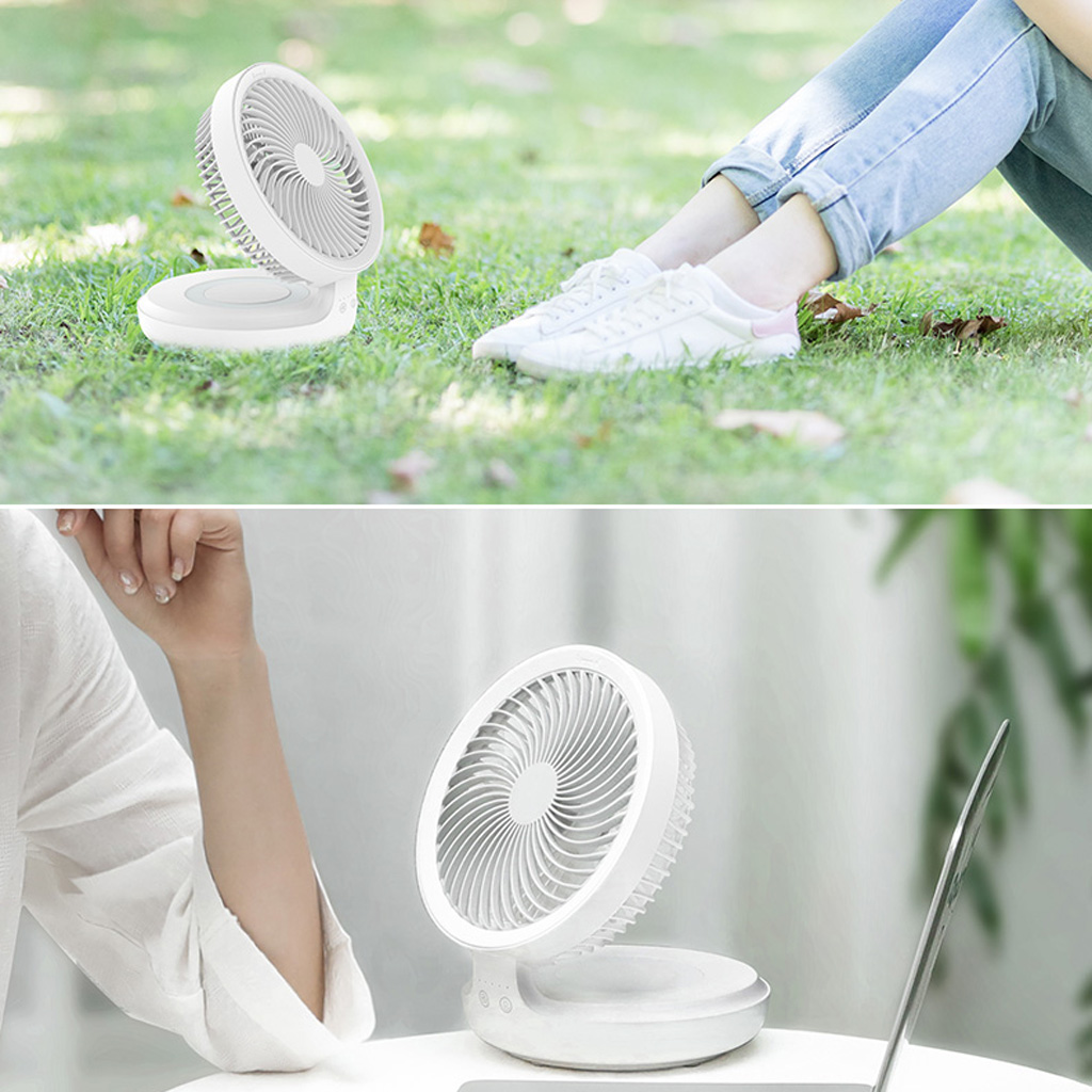ZUARFY 4000mAh USB Rechargeable Air Circulation Fan 120 Degree Oscillation 4 Speed Foldable Fan With LED Light for outdoor Home