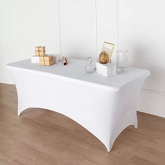 Balsa Circle 6 Feet White Fitted Spandex Tablecloth Open Back Rectangle Table Cover Event