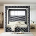 thumbnail image 3 of Woodpecker's Inc Luxurious Velvet Canopy King Bed with Speaker and USB Connection in Gray, 3 of 10