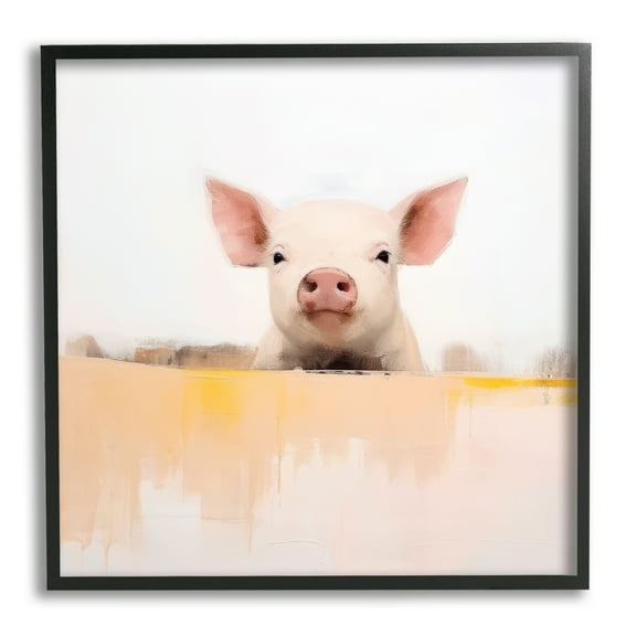 Stupell Industries Modern Pig Peeking Animals & Insects Painting Black Framed Art Print Wall Art, 12 x 12