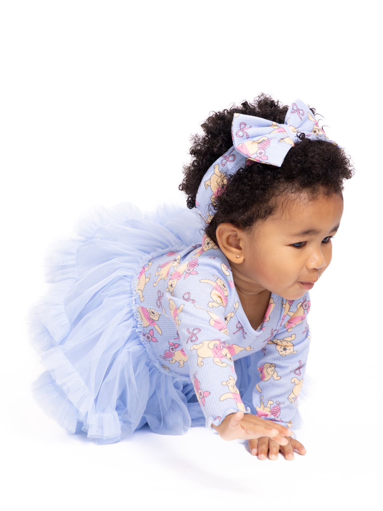 Winnie the Pooh Baby Girls Print Tutu Dress Bodysuit and Matching Headband, 2 Piece, Sizes Newborn-24M
