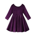 thumbnail image 4 of Toddler Kids Girls Long-Sleeve Dress & Matching Hairband Set - Velvet, Knee-Length, Swing Twirly Skater Dress for Casual Wear & Special Occasions, 4 of 10