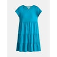 thumbnail image 2 of Time and Tru Women's Tiered Cotton Dress with Short Sleeves, Sizes XS-XXXL, 2 of 4