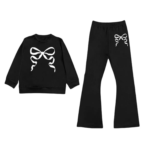 Tiijoy Toddler Girls Sweatsuit Casual Bow Crew Neck Sweatshirt Flare Pants Set, Sizes 3-10