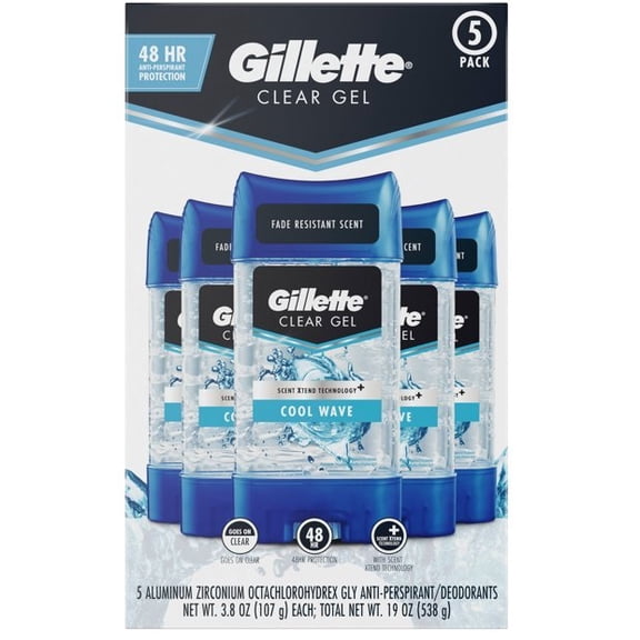 The Gillette Clear Gel Men's Deodorant, Cool Wave (3.8 oz., 5 pk.)