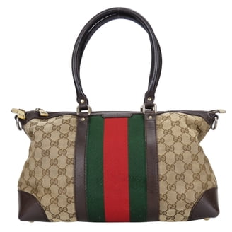 Pre-Owned Gucci Sukey 223974 GG Canvas Leather Beige Brown