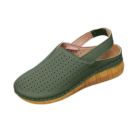 Qingpeng Womens Hollow Perforated Slingback Wedge Closed Toe Back Strap Clog Sandals Soft Insole Casual Summer Outdoor Footwear