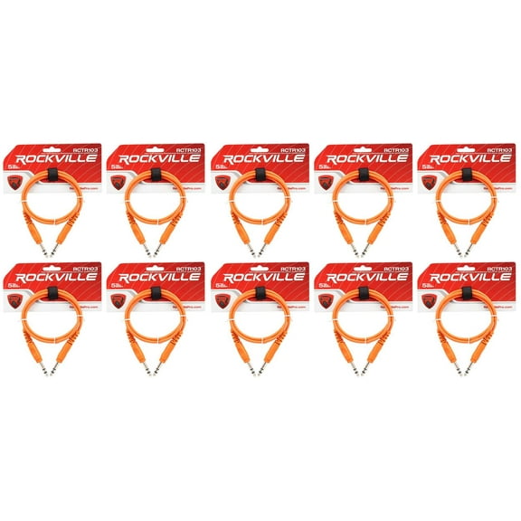 10 Rockville RCTR103O Orange 3' 1/4'' TRS to 1/4'' TRS Cable 100% Copper