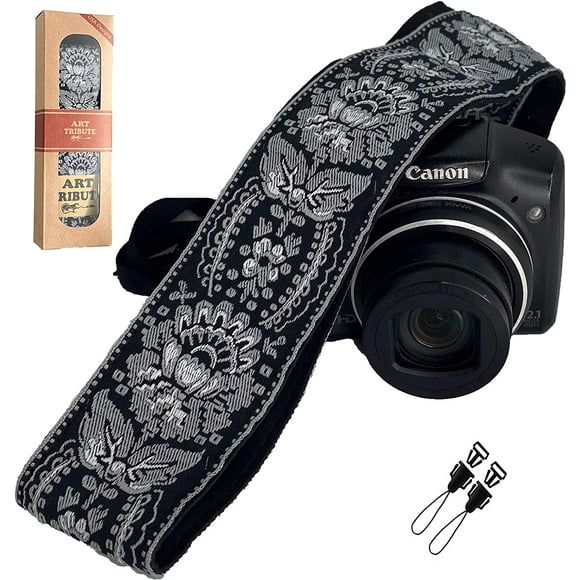 Camera Strap Royal Silver & Black Woven for All DSLR Camera. Embroidered Elegant Universal Neck & Shoulder Strap,