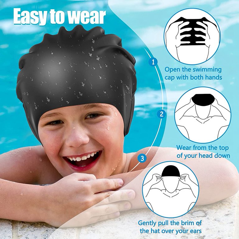 Long Hair Dreadlock Swim Cap – Silicone Swimming L Cap - Waterproof Black Large Swim Cap with Extra Pouch – Pool Caps Ideal for Women Men Youth.