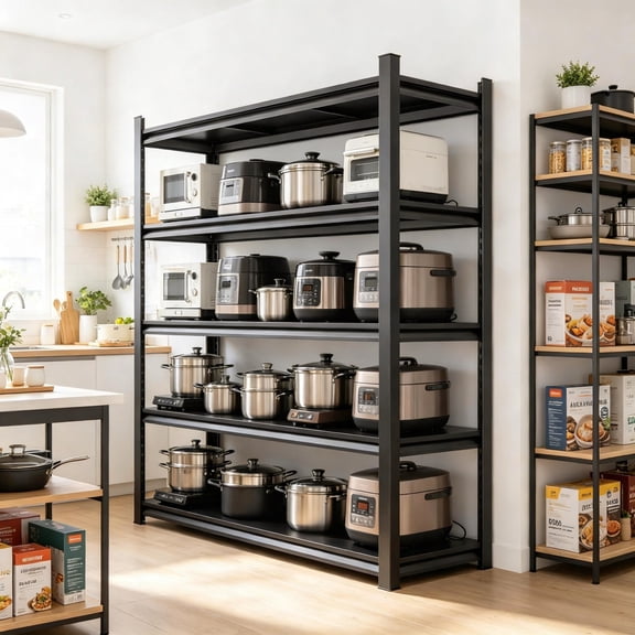 63"H Utility Kitchen Shelves, 48"W Shelving Unit,3000LBS Metal Shelf Organization, Adjustable Kitchen Storage Shelves for Kitchen,Basement,Bathroom, Warehouse,Closet,Black,24"D-5T