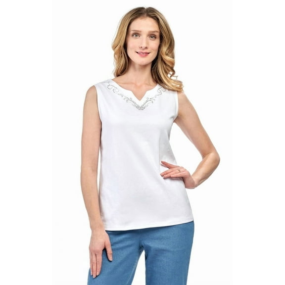 Turtle Bay New York Women's Rhinestone Notch V-neck Knitted Tank Top