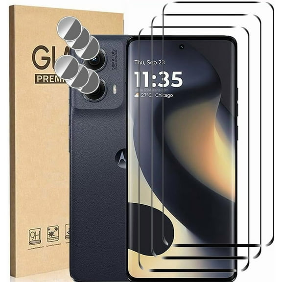 [3 3 Pack] Compatible for Motorola Moto Edge (2024) Tempered Glass Screen Protector   Camera Lens Protector, 9H Hardness Anti-Scratch No Bubble Screen Protector Film for Moto Edge 5G 2024 6.6"