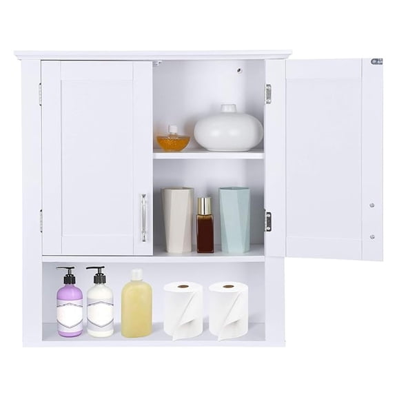 Bathroom Wall Cabinet Over The Toilet, White Medicine Cabinet with 2 Doors and Adjustable Inner Shelves, for Bathroom, Living Room