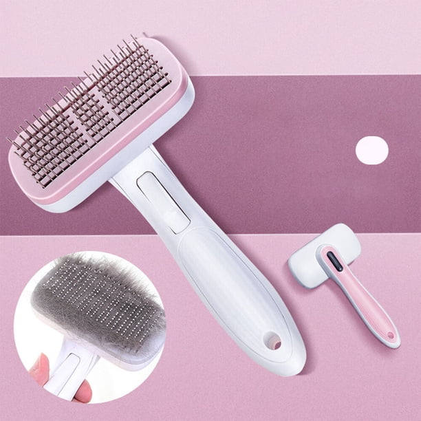 Cepillo rosa para mascotas, ideal para perros y gatos. Cepillo autolimpiante para pelo suelto. Elimina eficazmente hasta el 95 % del pelo suelto y la caspa. Apto para perros y gatos de pelo corto y la