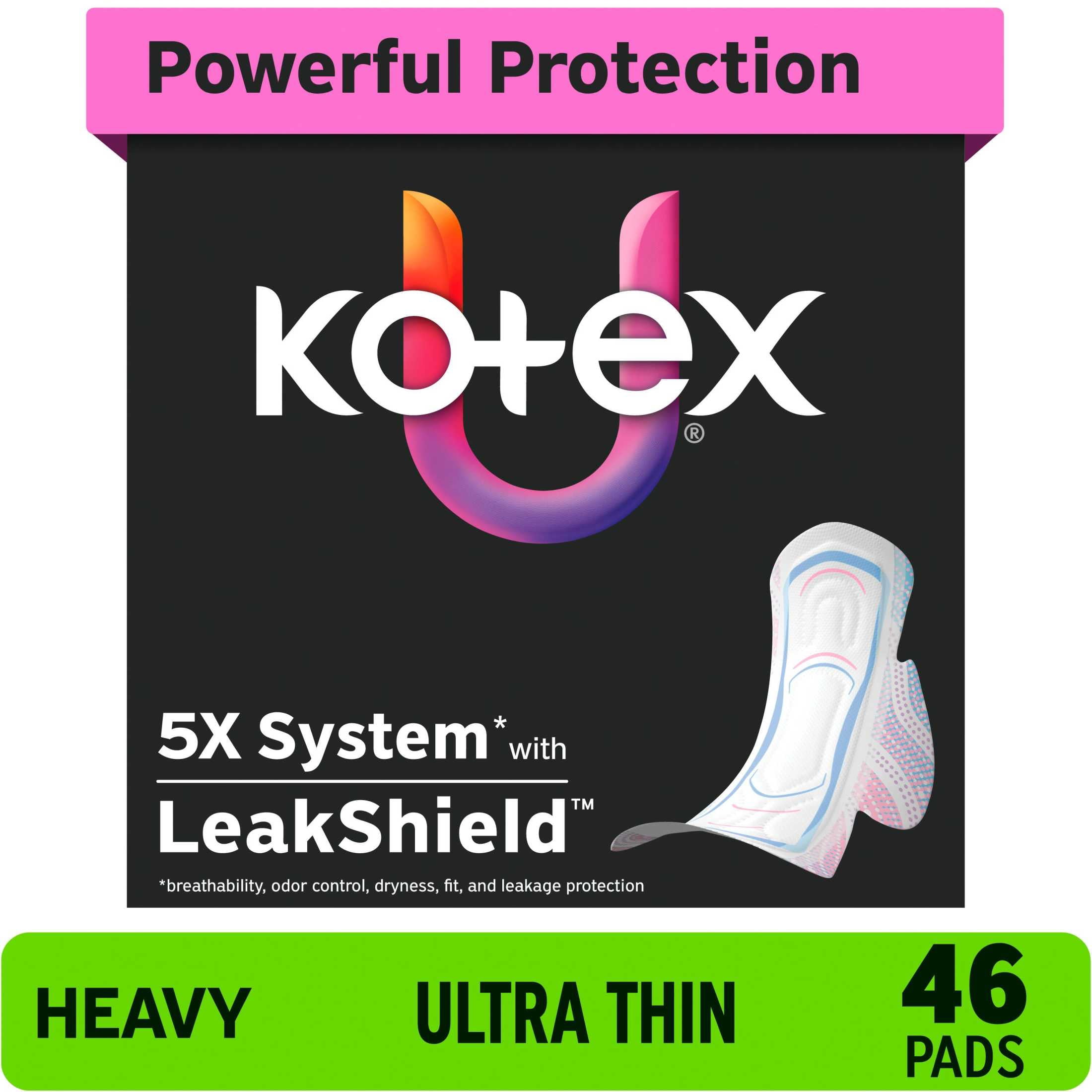 (3 pack) Kotex Ultra Thin Period Pads with Wings, Heavy Absorbency, 46 Count