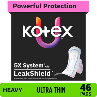 Kotex Ultra Thin Pads with Wings, Heavy Absorbency, 46 Count