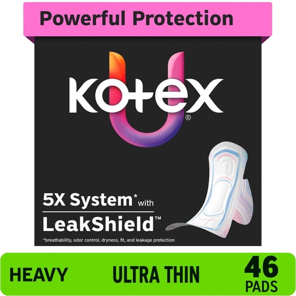 Kotex Ultra Thin Pads with Wings, Heavy Absorbency, 46 Count