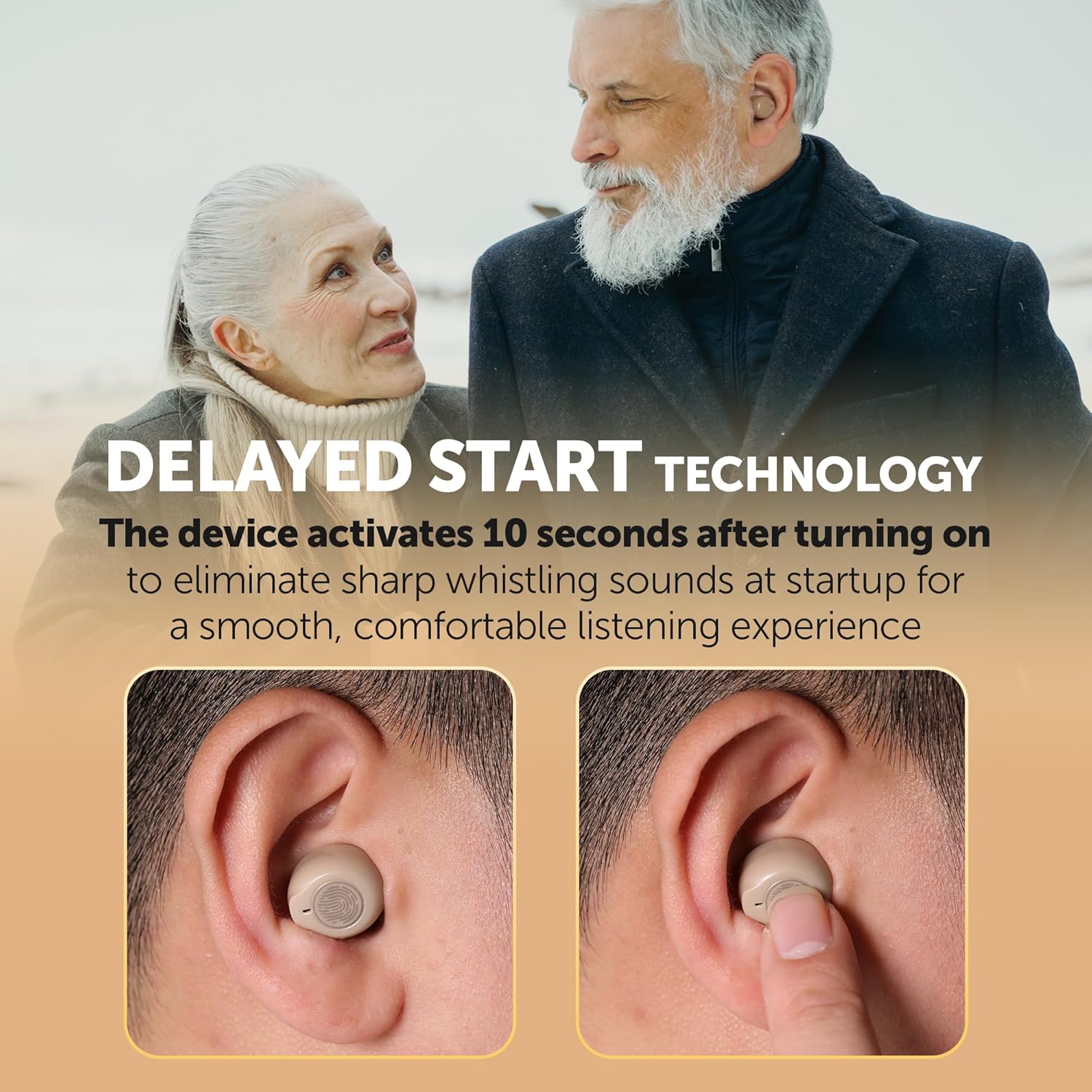Invisible Hearing Aids for Seniors with Crystal Sound, Digital In-the-Ear Discreet & Comfortable Fit Hearing Aids with Intelligent Noise Reduction, One Button Control, Lasts Up to 100 Hours (Beige)