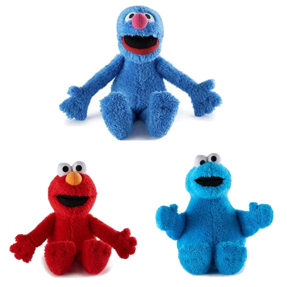Elmo Cookie Monster Grover 3 Doll Set 15â Plush 's Soft Stuffed Animal New