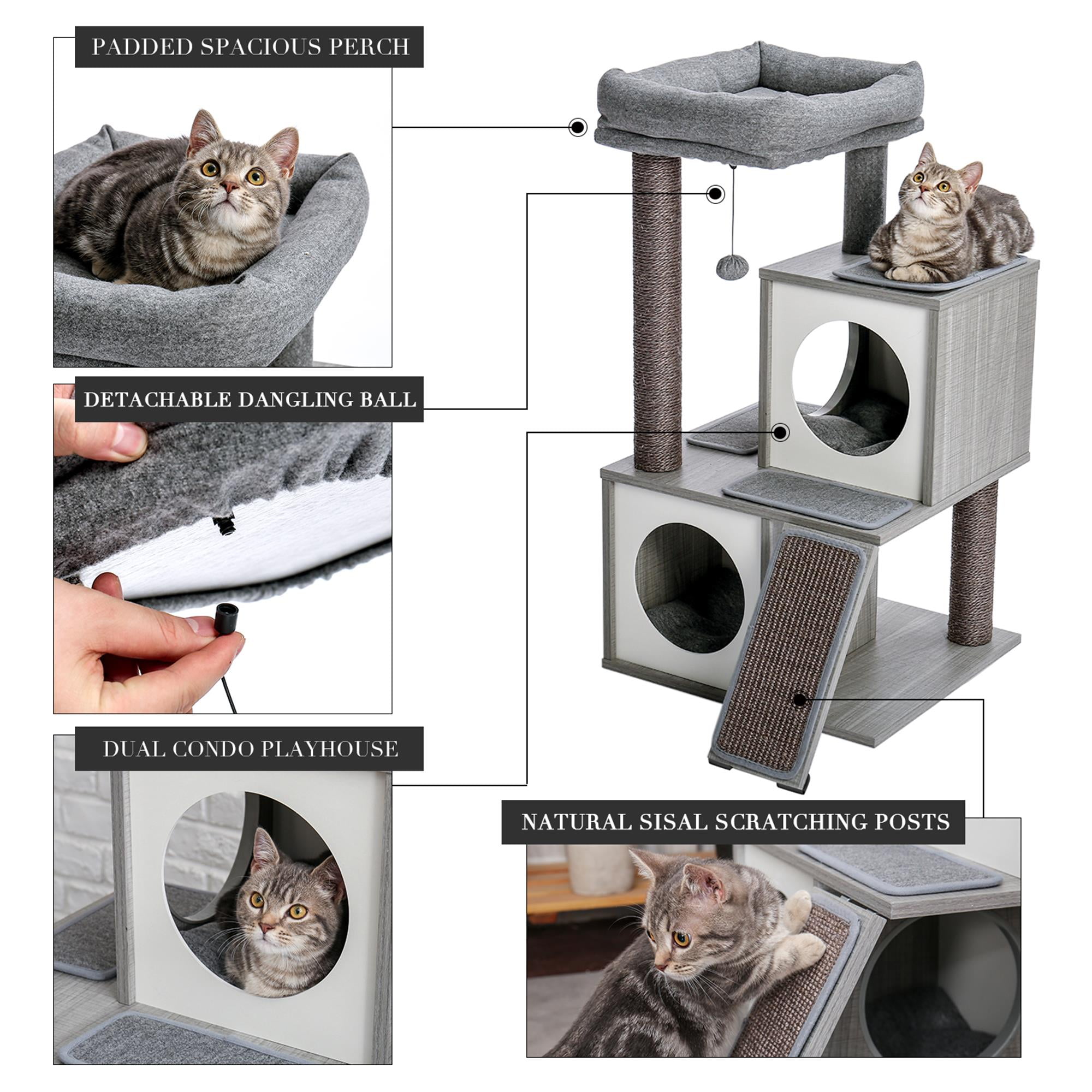 resenkos 34" Cat Condo for Multiple Cat Tree Houses with Spacious Perch, Cat Tower for Big Cats, Gray