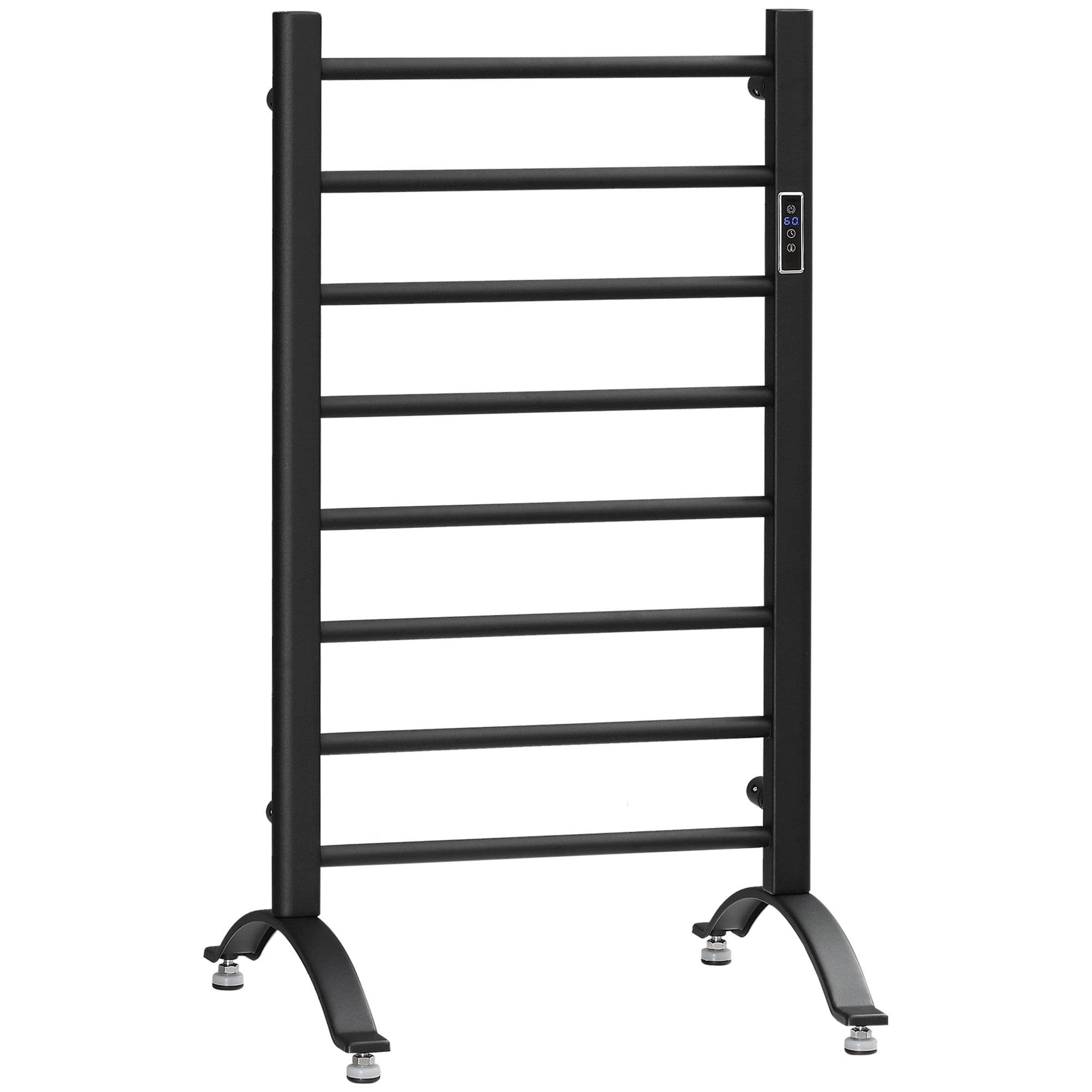 HOMCOM 8 Bar Bathroom Heated Towel Rail with Built in Timer and Led Indicators Wall Mounted Free Standing Carbon Steel Electric Towel Warmer Towel Drying Rack Plug in Black Walmart