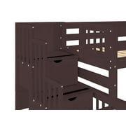 Bedz King Stairway Bunk Beds Twin over Full with 4 Drawers in the Steps and 2 Under Bed Drawers, Dark Cherry