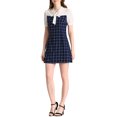 thumbnail image 5 of INSPIRE CHIC Women's Plaid Tie Neck Contrast Panel Puff Short Sleeve Dress, 5 of 6