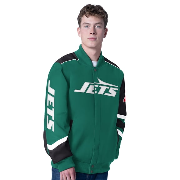Men's G-III Sports by Carl Banks Green New York Jets Prime Time Full-Zip Racing Jacket