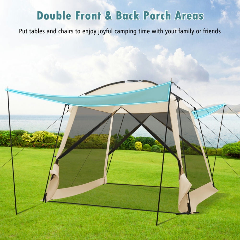 Barara King Outdoor Tent,Portable Camping Shelters,10 x 10 Feet Screened Canopy Tent w/ Vestibule and Zippered Door-Beige