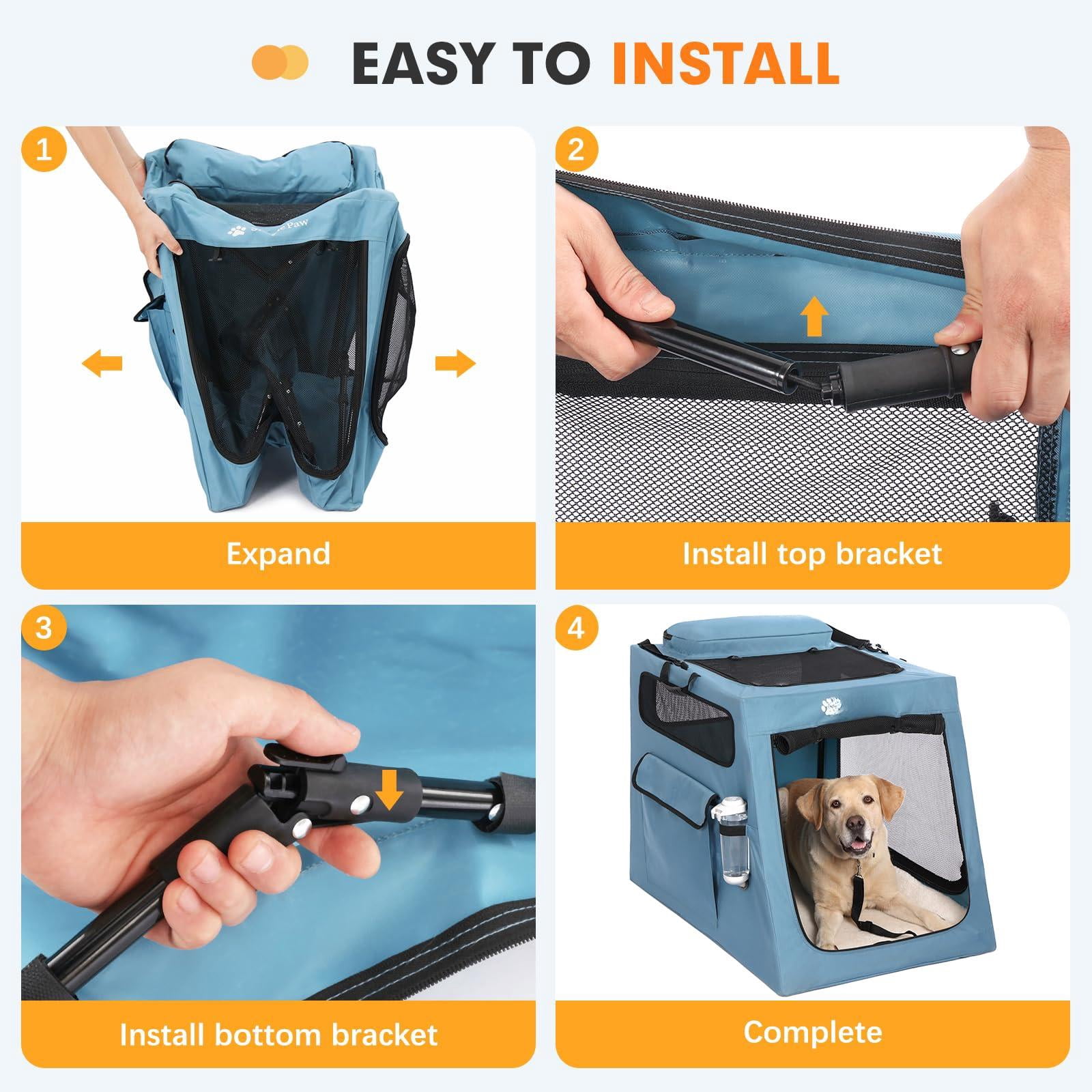 Portable Dog Crate For Car Travel  Collapsible Large With Metal Frame & 3-door Mesh Windows Secures In Trunk/backseat Soft-sided Kennel Carrier Medium Dogs-l