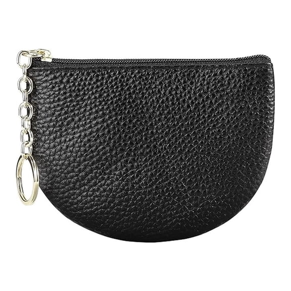 Women's Genuine Leather Keychain Zipper Change Wallet Small Mini Pouch Coin Purse - Black