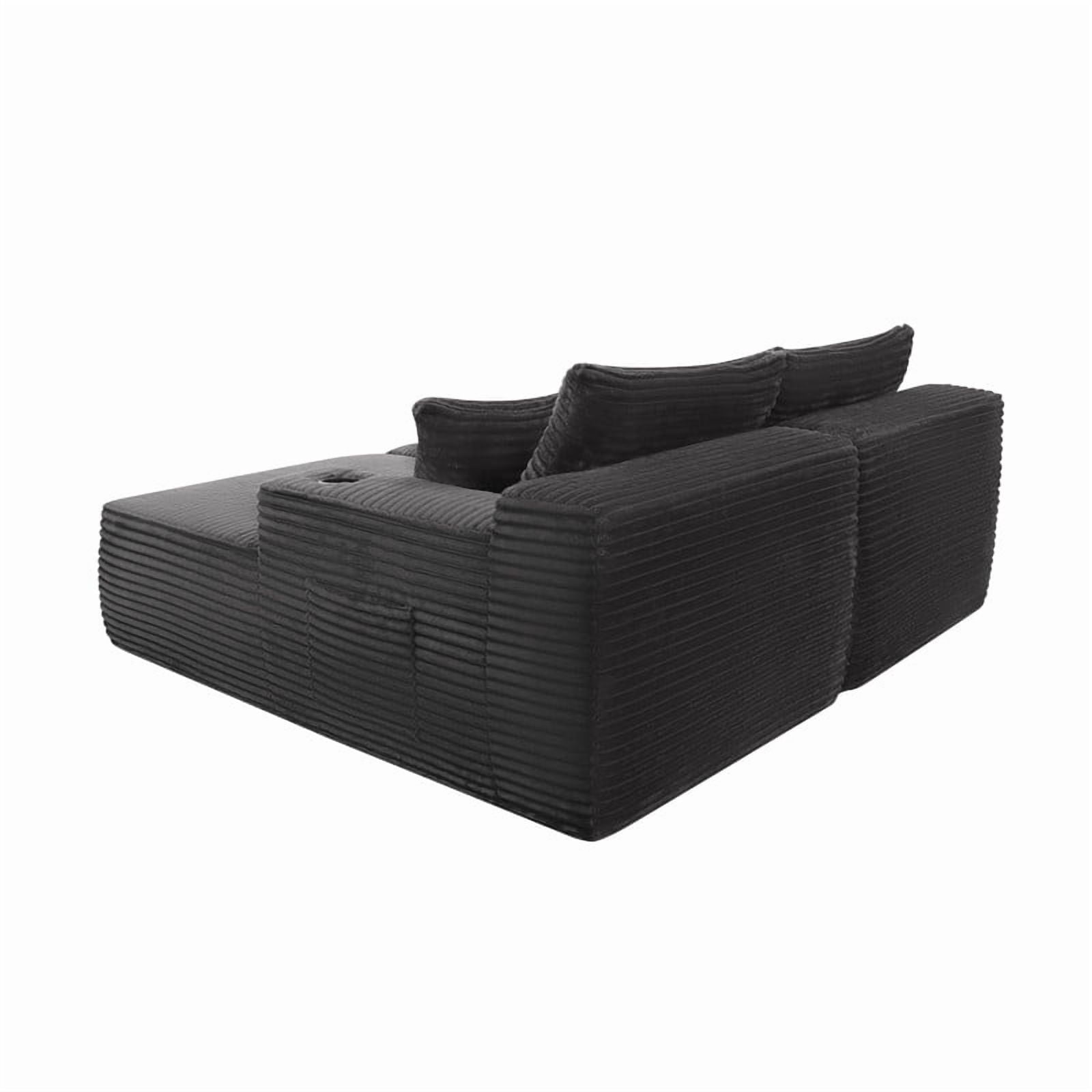 2-Seater Double Chaise Lounge, Deep Seat Upholstered Floor Couch, Boneless Loveseat Sofa with Cup Holder & Storage Pocket