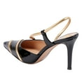 thumbnail image 2 of FSJ Women Chic Pointed Closed Toe Stiletto High Heels Slingback Pumps Gold Thin Ankle Strap Sandals Dressy Shoes Size 10.5 Black, 2 of 4