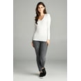 thumbnail image 3 of Emmalise Women's Casual Basic V-Neck Tshirt Long Sleeves Tee Top - Junior and Plus Sizes, 3 of 5