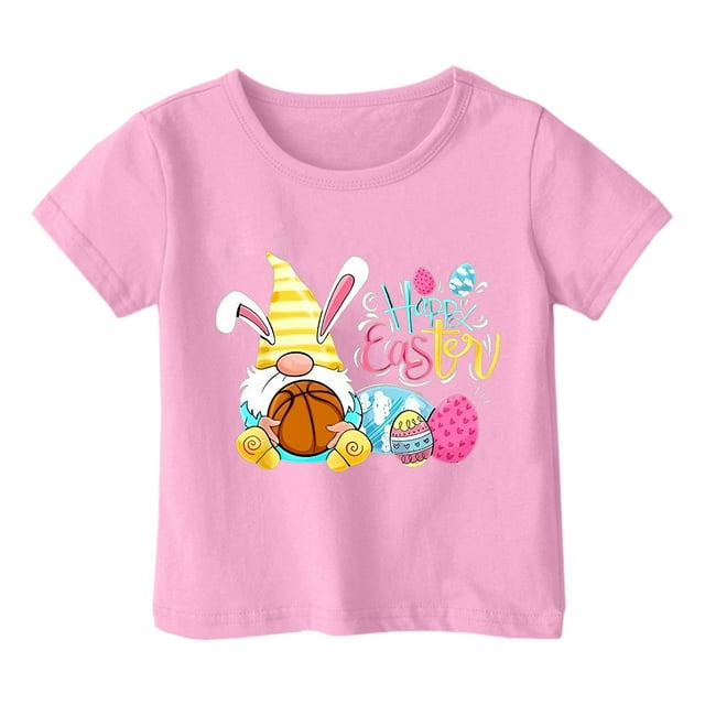 MIASHUI Haut à Manches Courtes pour Garçons et Filles, T-Shirt Graphique de Pâques, Col Rond d'Été, Rose, 6-7 Ans