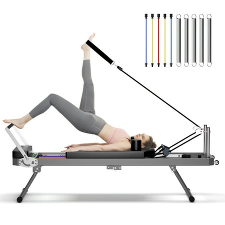 SogesPower Foldable Pilates Reformer Machine for Home Use, Pilates Reformer Machine Equipment with Springs & Colourful Elastic Cords, Pilates Equipment for All Level Users, Up to 330lbs, Black