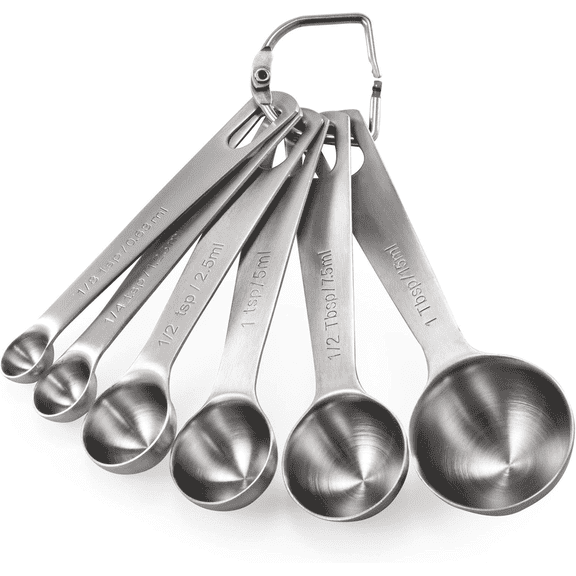 Stainless Steel Measuring Spoons Set of 6, Standard Size 18/8 Stainless Steel Measuring Spoons with Push-Up Measuring Cup, Small Spoon for Dry & Liquid Ingredients (1/8 tsp to 1 tbsp)