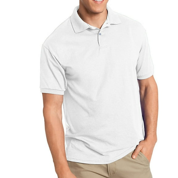 Hanes Men's Cotton-Blend Ecosmart&Reg; Jersey Polo , 054 , White , XX-Large