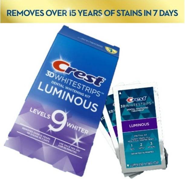 Crest Dental Whitening Kit 3D Whitestrips Luminous 10 Treatments Level 9 Whiter 20 strips *EN