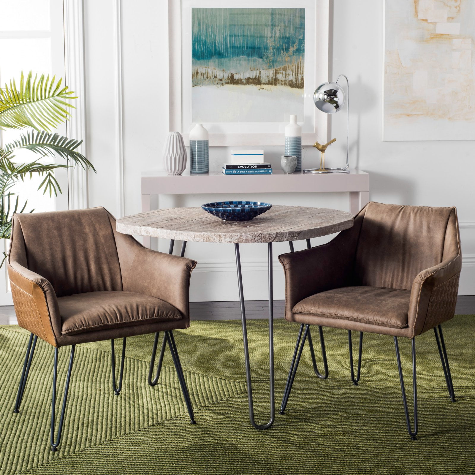 Esme 19''H Mid Century Modern Leather Dining Chair, Set of 2